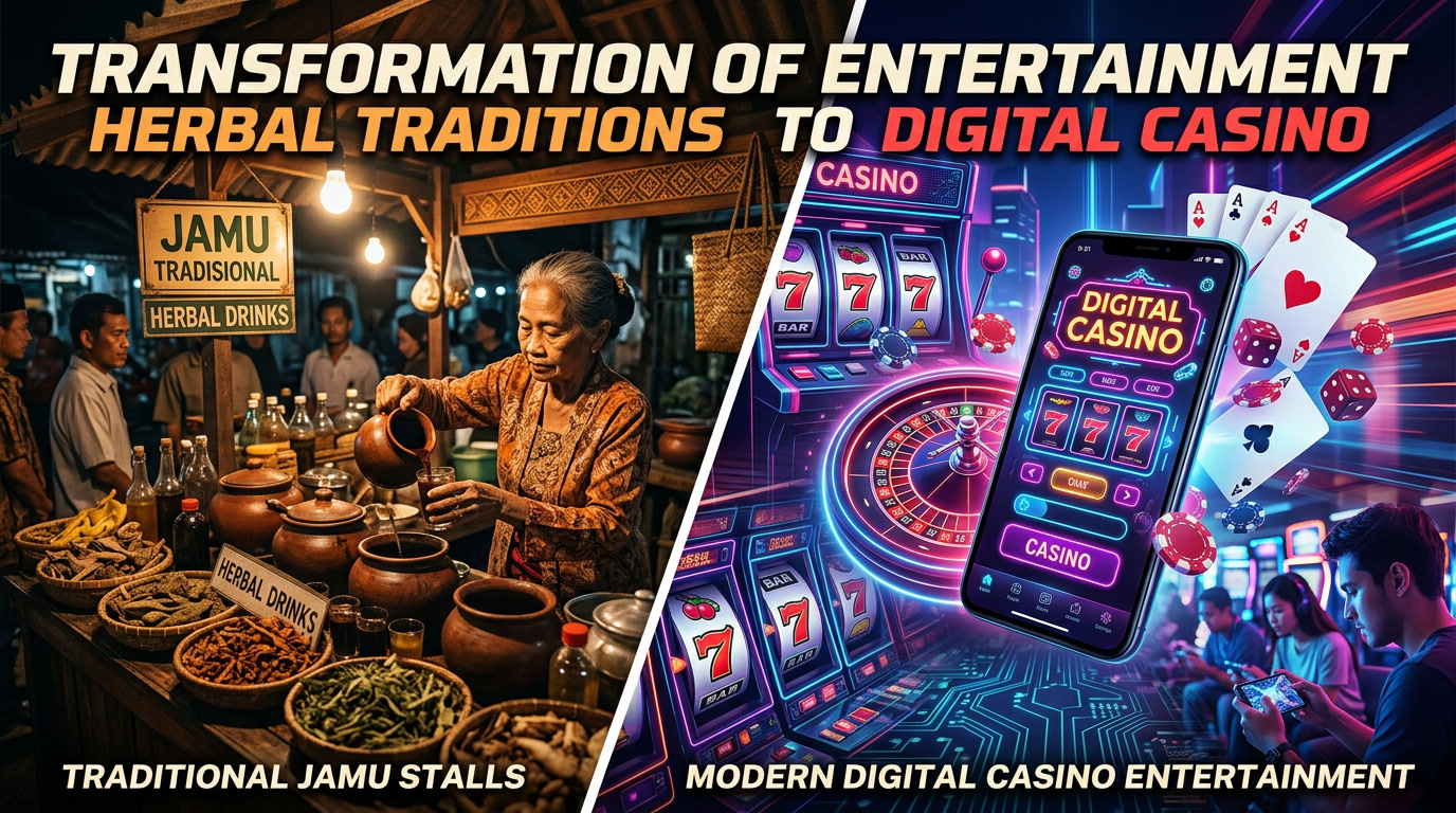 kasino digital, perubahan hiburan masyarakat, budaya minum jamu, judi online Indonesia